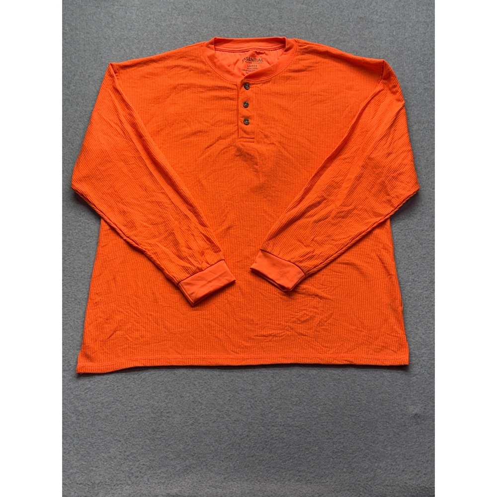 Essential by Seven Apparel Mens Orange Waffle Knit Henley Shirt Long Sleeve L